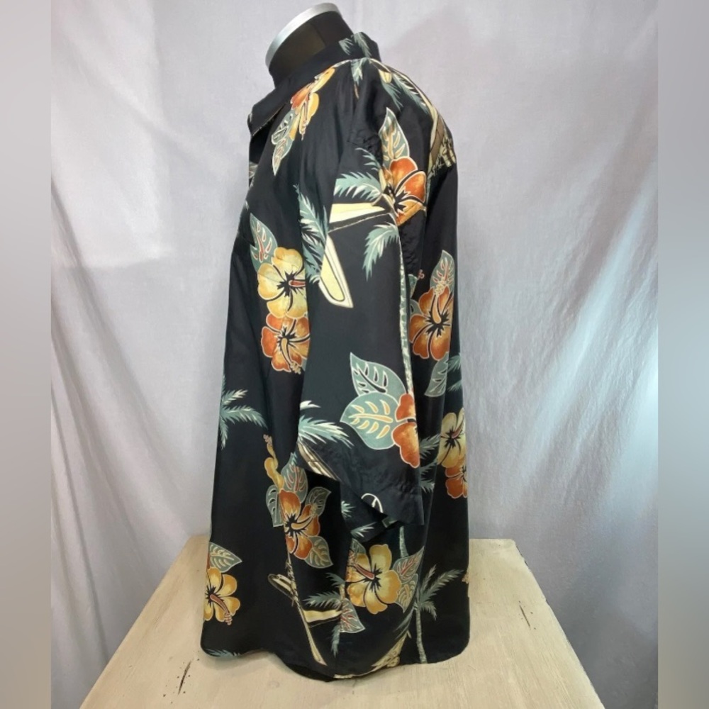 Hilo Hattie Shirt Black Floral Hawaiian Men's Size 3X Aloha Tiki Hibiscus Print - Picture 4 of 8